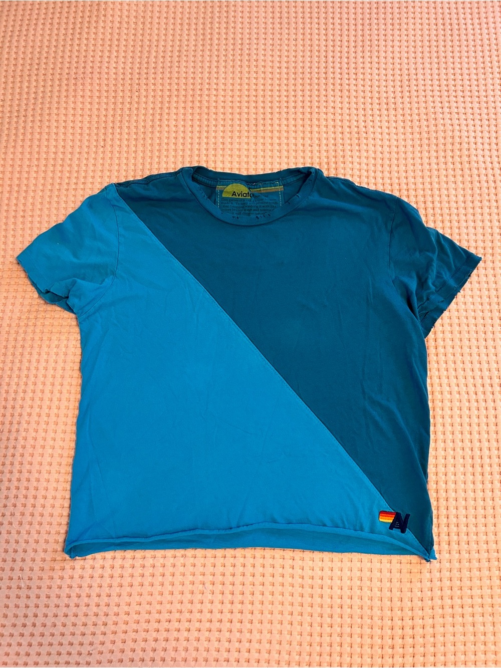 Aviator Nation Blue Two-Tone Color-block Boyfriend Tee Small